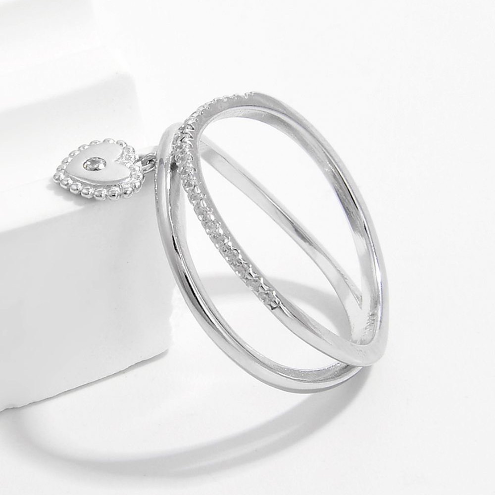 925 Sterling Silver Zircon Heart Charm Ring
